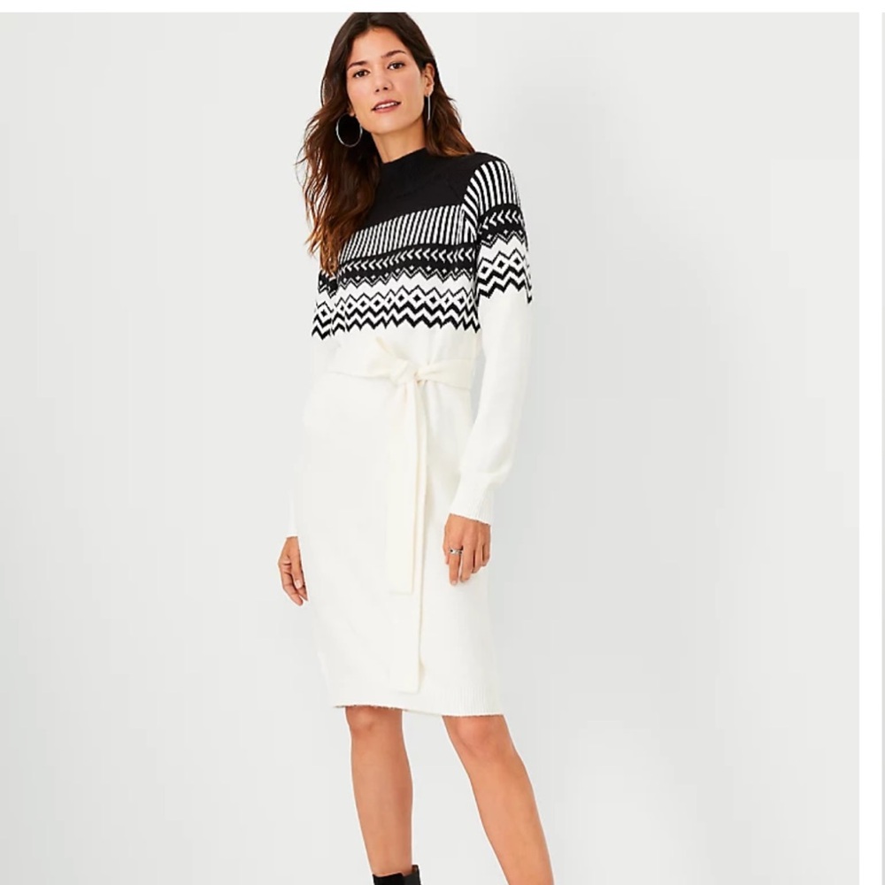 $159 Ann Taylor Women Dress Long Sleeve Belt Sweater Dress Size SP  NWOT